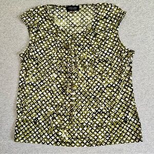 Evan-Picone Black Label Green Geometric Sleeveless Blouse Top Women's XL